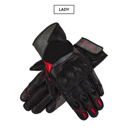 RĘKAWICE MOTOCYKLOWE DAMSKIE REBELHORN FLUX 2 BLACK GREY FLUO RED WL
