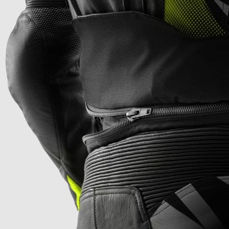 KURTKA MOTOCYKLOWA SKÓRZANA REBELHORN INFERNO BLACK WHITE FLUO YELLOW 46