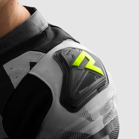 KURTKA MOTOCYKLOWA SKÓRZANA REBELHORN INFERNO BLACK WHITE FLUO YELLOW 46