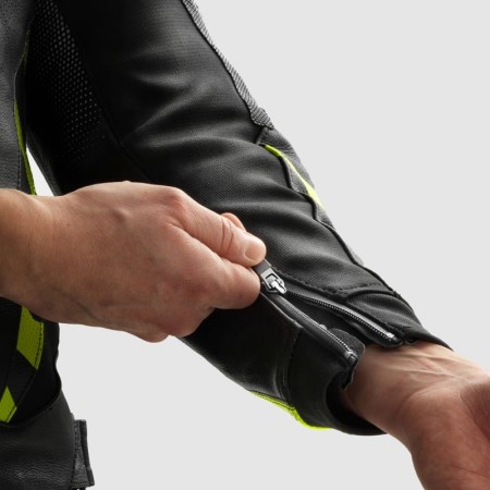 KURTKA MOTOCYKLOWA SKÓRZANA REBELHORN INFERNO BLACK WHITE FLUO YELLOW 46