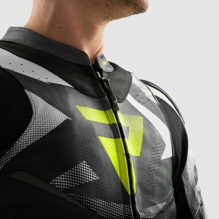 KURTKA MOTOCYKLOWA SKÓRZANA REBELHORN INFERNO BLACK WHITE FLUO YELLOW 46