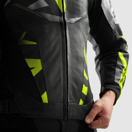 KURTKA MOTOCYKLOWA SKÓRZANA REBELHORN INFERNO BLACK WHITE FLUO YELLOW 46