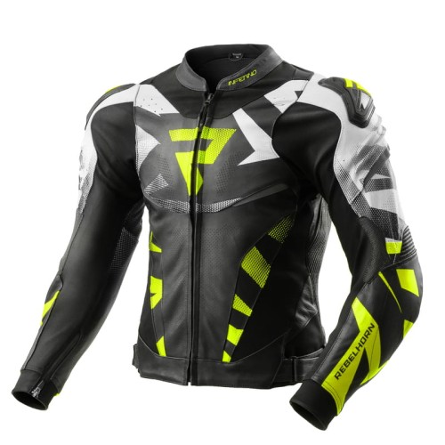 Przejdź do produktu KURTKA MOTOCYKLOWA SKÓRZANA REBELHORN INFERNO BLACK WHITE FLUO YELLOW
