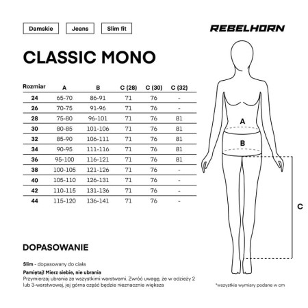 JEANSY MOTOCYKLOWE DAMSKIE REBELHORN CLASSIC WASHED BLACK MONOLAYER 24/28