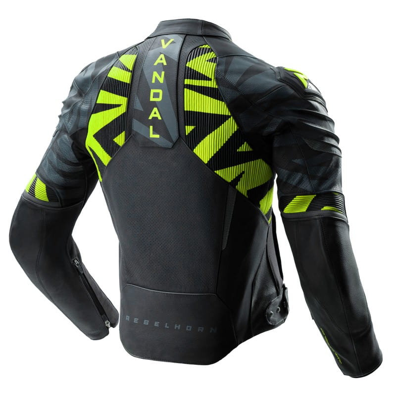 KURTKA MOTOCYKLOWA SKÓRZANA REBELHORN VANDAL 2 BLACK GREY FLUO YELLOW 46